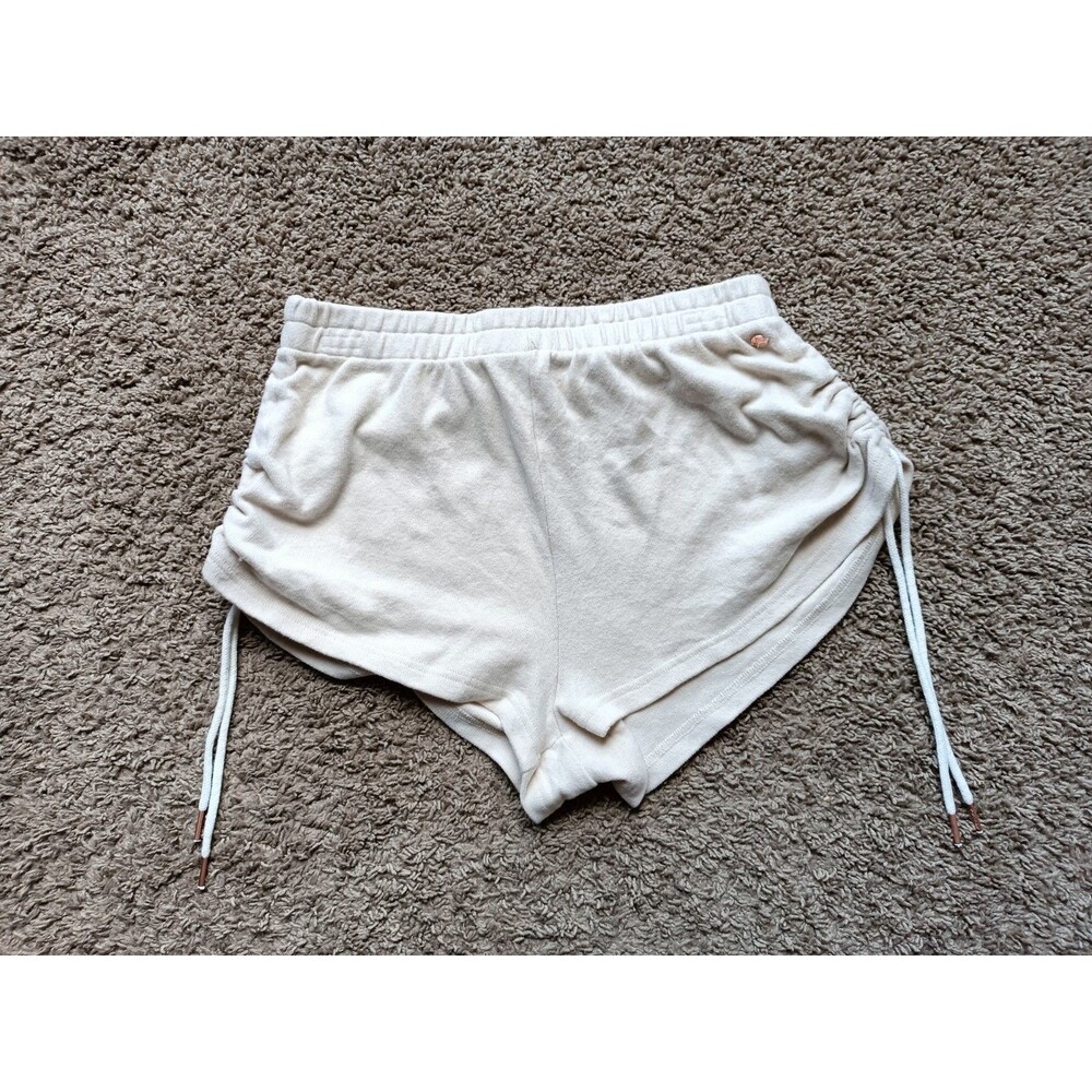 Volcom Short Shorts Women's Size Large Beige Terry Cloth Ruched Sides Beach